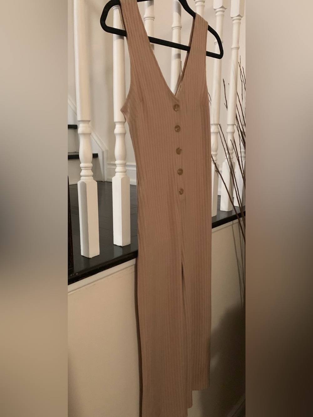 ILLA ILLA Taupe Ribbed Button-Front Wide-Leg Jumpsuit